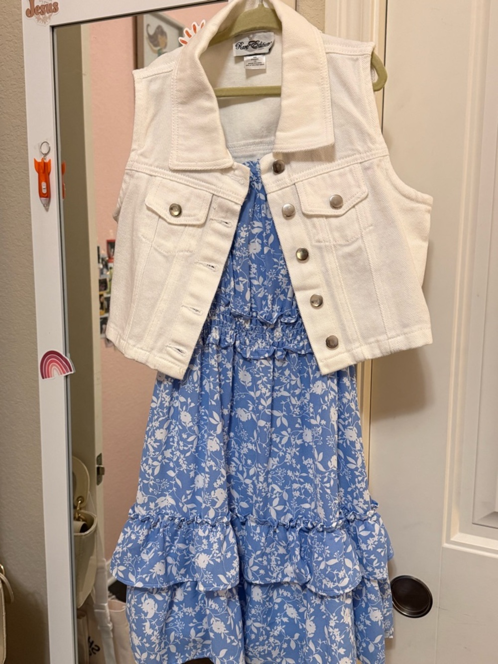 Rare Editions Big Girls Sleeveless Denim Vest, Floral-Printed Fit & Flare Dress